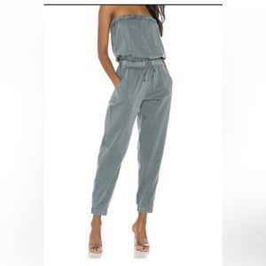 Young Fabulous & Broke Strapless Reeve Jumpsuit Blue Tencel Small
